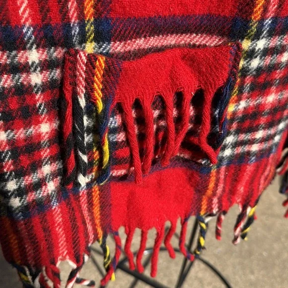 Vintage Plaid wool Fringed Coat Jacket UsA Made Oversized Dolman
